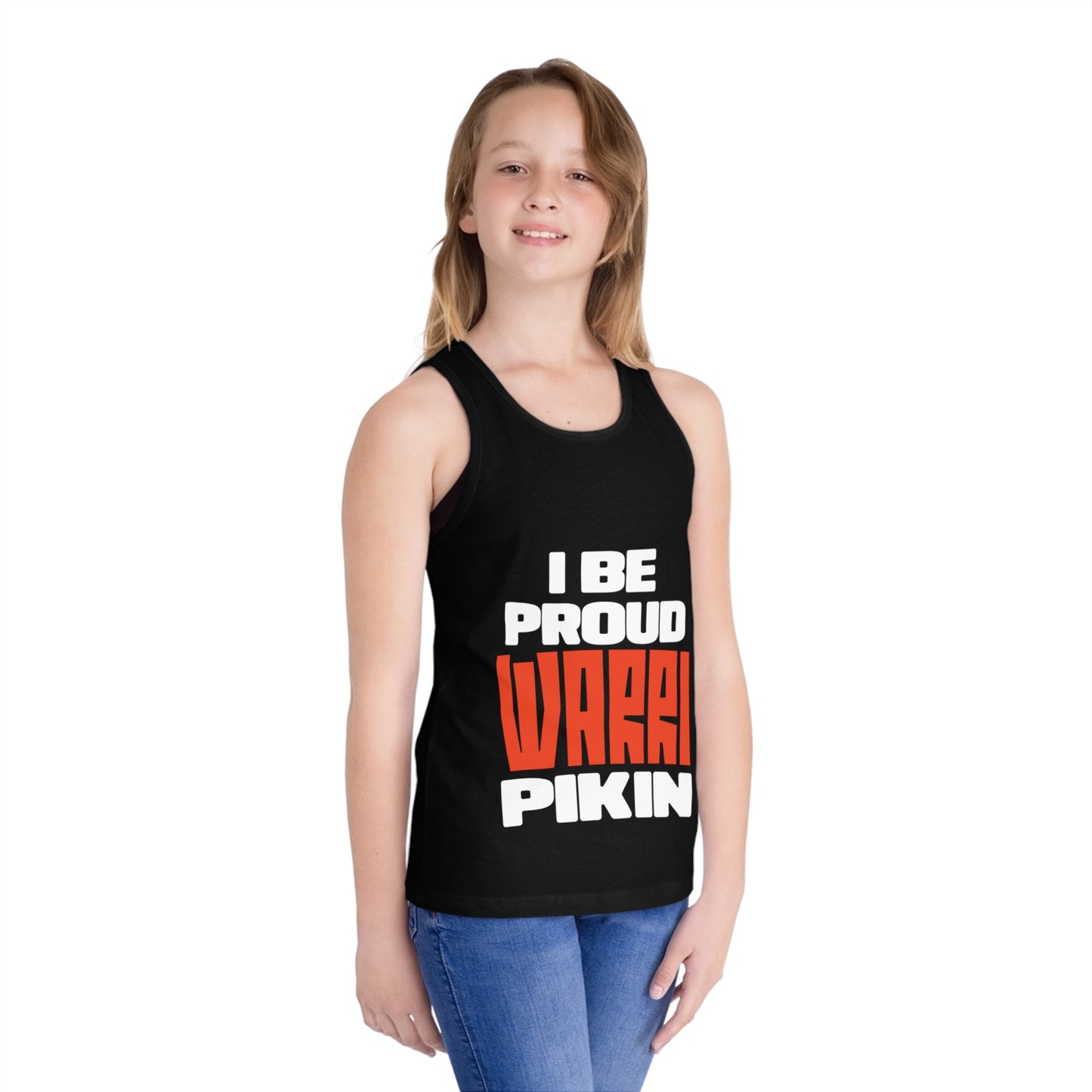 Kid Tank Top — "I Be Proud Waari Pikin" Bold Typography Kids Shirt
