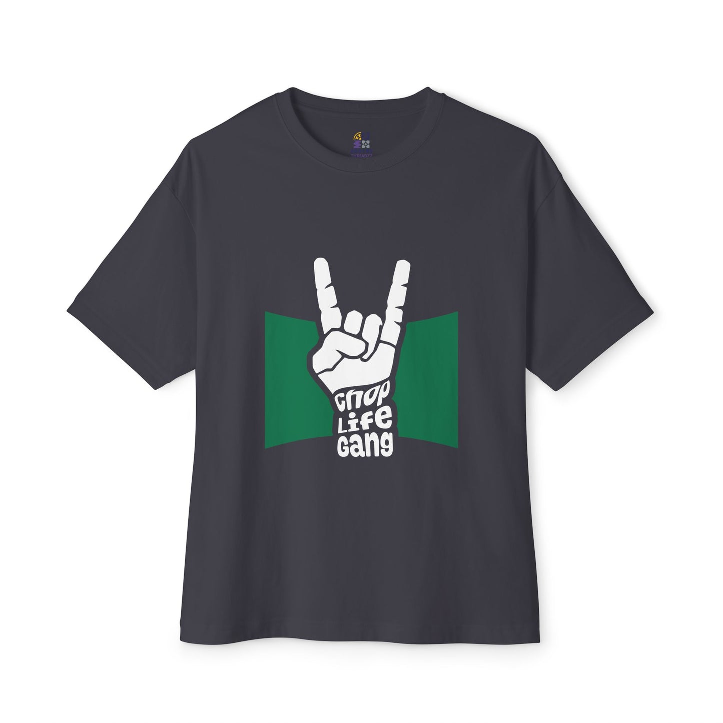 Rock Hand Graphic Tee — "Chop Life Gang" Oversized Boxy T-Shirt