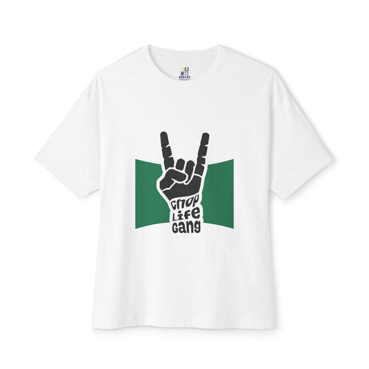 Rock Hand Graphic Tee — "Chop Life Gang" Oversized Boxy T-Shirt