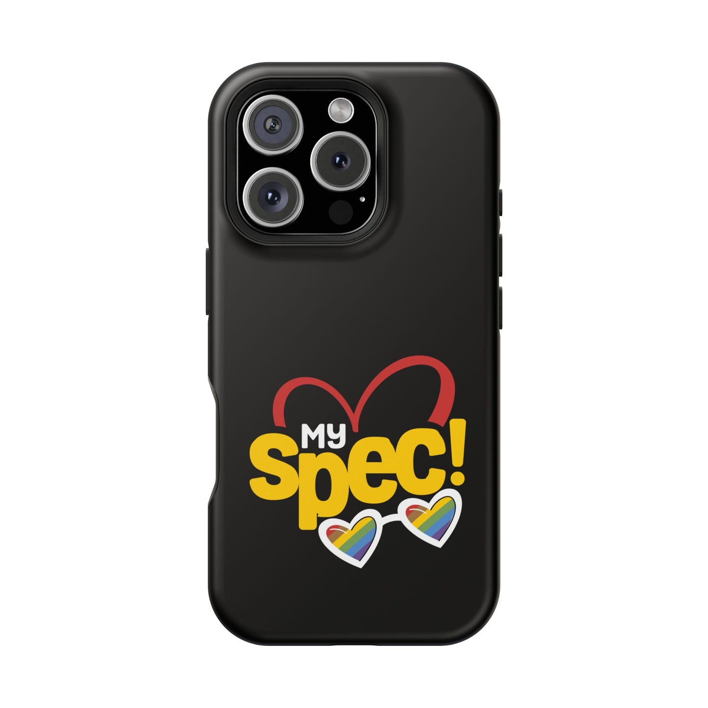 Magnetic Impact-Resistant Phone Case — “My Spec!” Heart & Rainbow Sunglasses Design