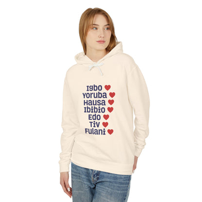 Hoodie: Nigerian Ethnic Pride List — Igbo Yoruba Hausa Ibibio Edo Tiv Fulani Hearts