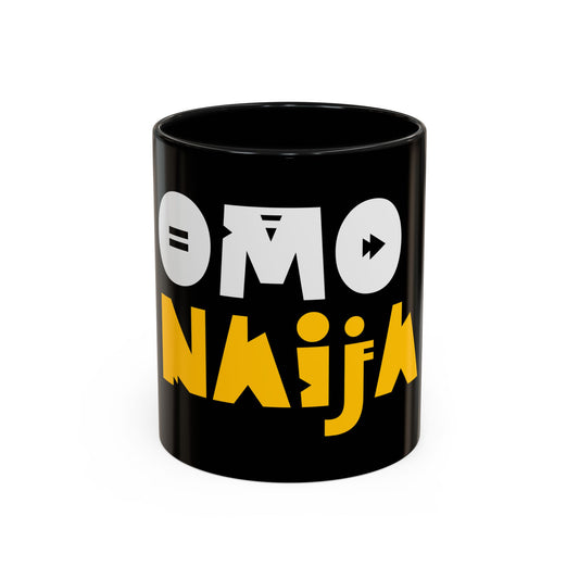 Coffee Omo Naija Accent Mug — Bold Black & Yellow Gamer Coffee Cup