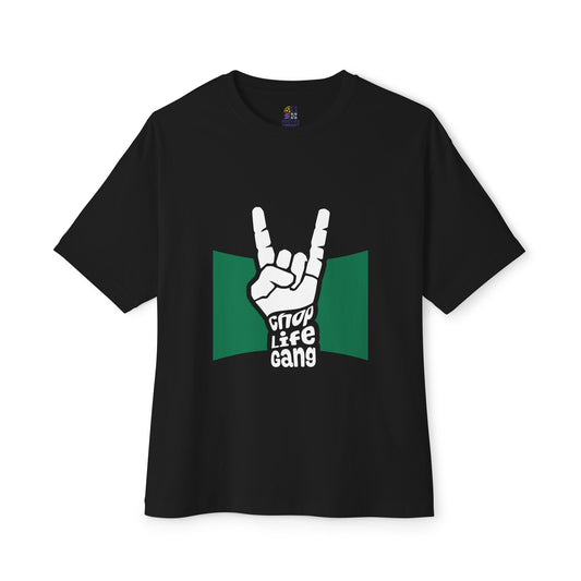 Rock Hand Graphic Tee — "Chop Life Gang" Oversized Boxy T-Shirt