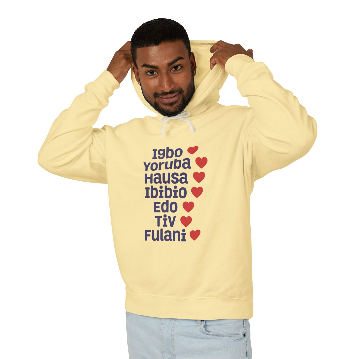 Hoodie: Nigerian Ethnic Pride List — Igbo Yoruba Hausa Ibibio Edo Tiv Fulani Hearts