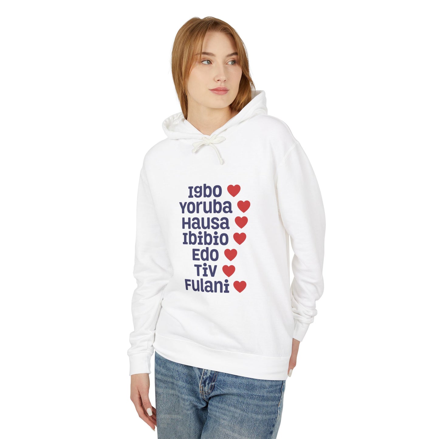 Hoodie: Nigerian Ethnic Pride List — Igbo Yoruba Hausa Ibibio Edo Tiv Fulani Hearts