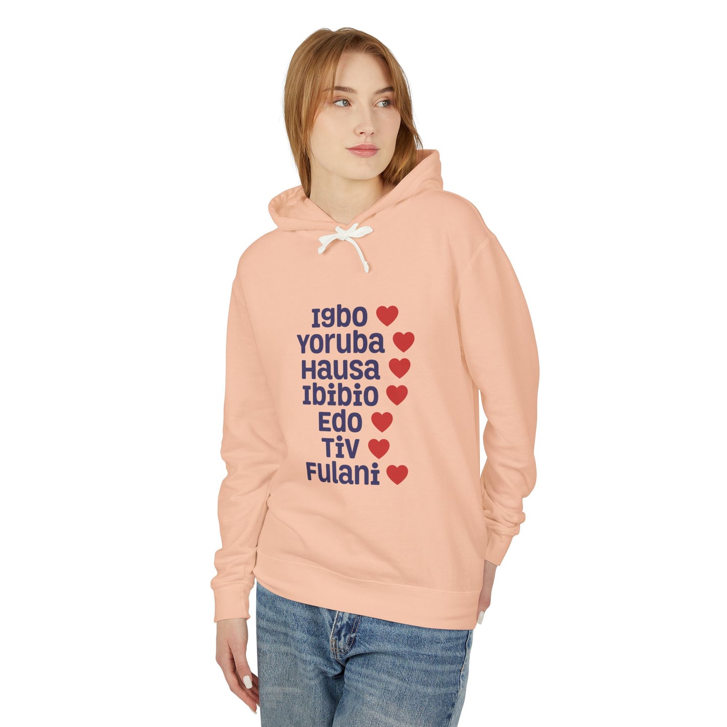 Hoodie: Nigerian Ethnic Pride List — Igbo Yoruba Hausa Ibibio Edo Tiv Fulani Hearts