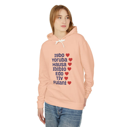Hoodie: Nigerian Ethnic Pride List — Igbo Yoruba Hausa Ibibio Edo Tiv Fulani Hearts