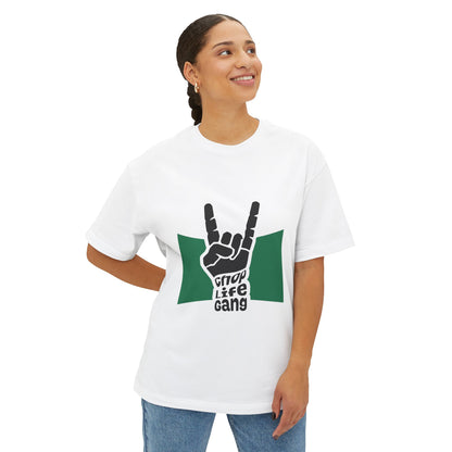 Rock Hand Graphic Tee — "Chop Life Gang" Oversized Boxy T-Shirt