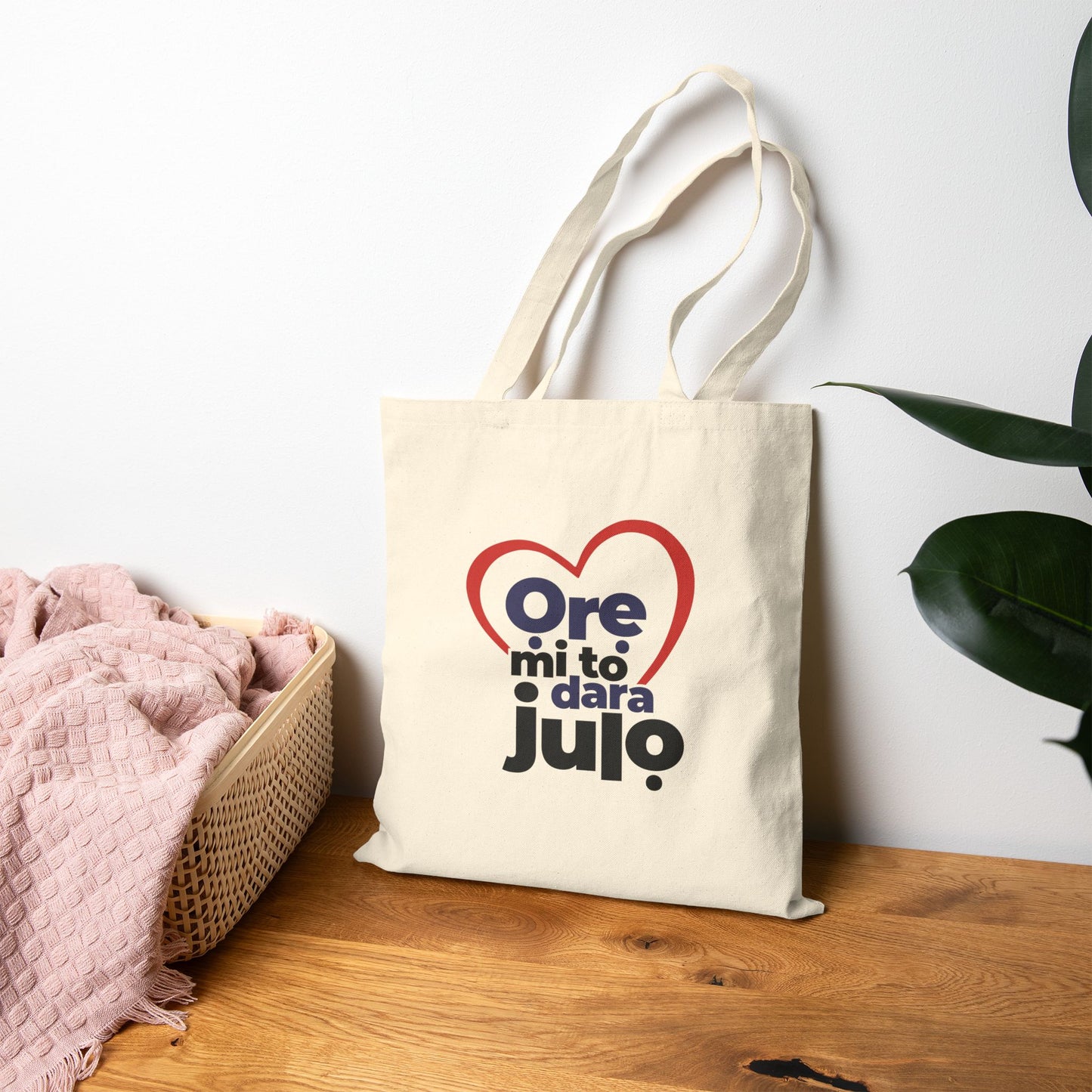 Tote Bag — 'Ore mi to dara ju lo' Heart Graphic Cotton Canvas Tote