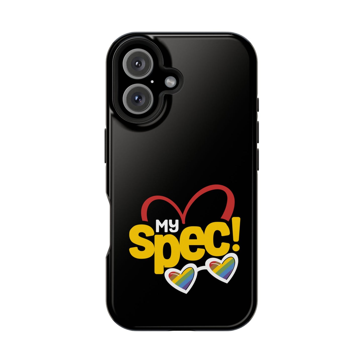 Magnetic Impact-Resistant Phone Case — “My Spec!” Heart & Rainbow Sunglasses Design