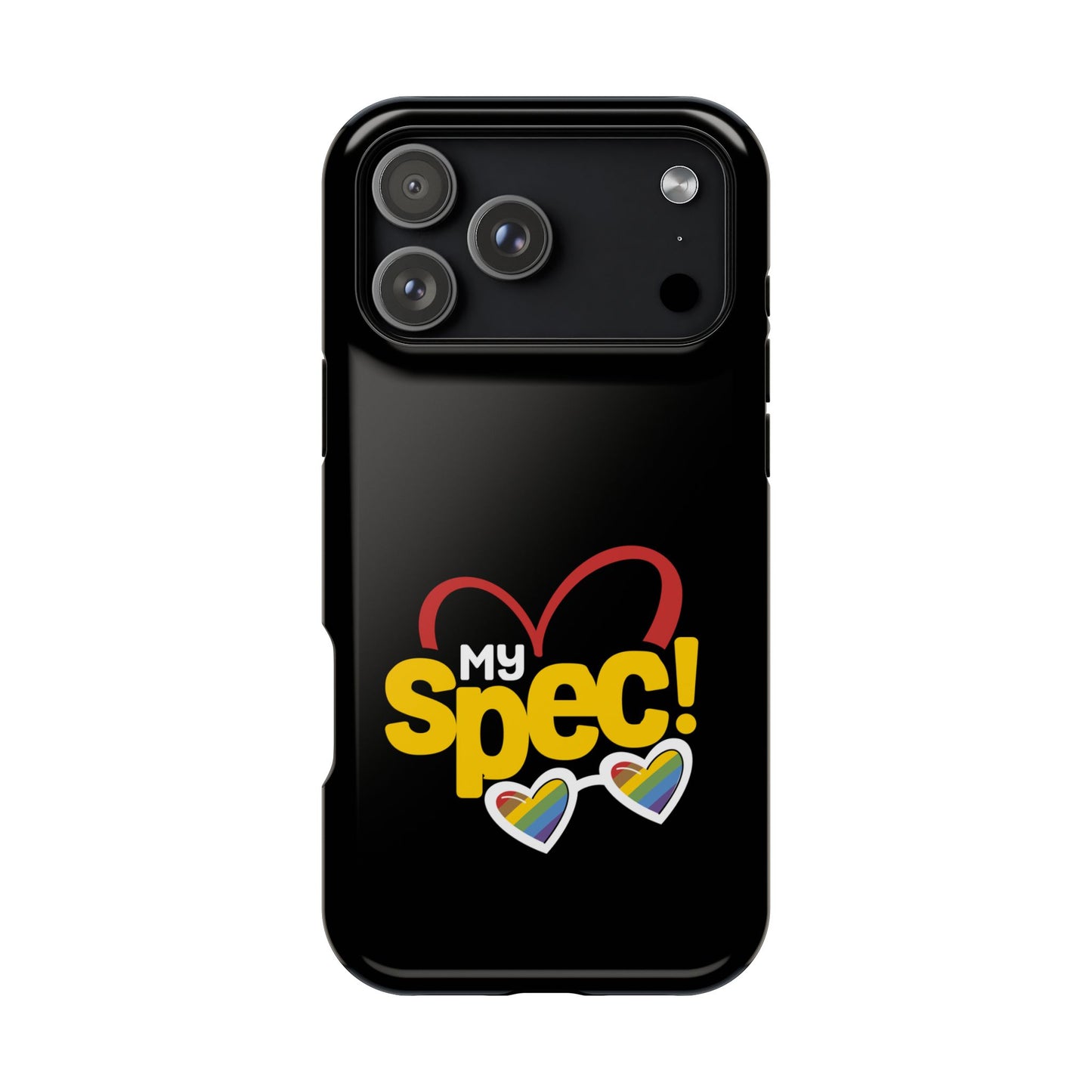 Magnetic Impact-Resistant Phone Case — “My Spec!” Heart & Rainbow Sunglasses Design