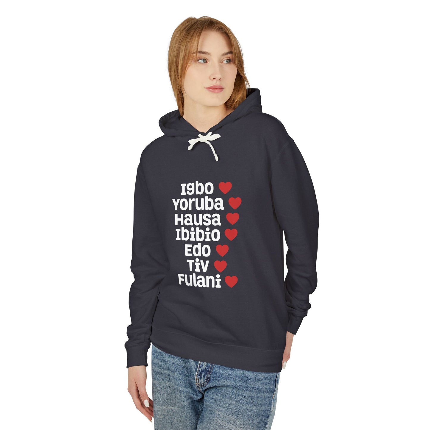 Hoodie: Nigerian Ethnic Pride List — Igbo Yoruba Hausa Ibibio Edo Tiv Fulani Hearts